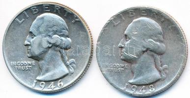 Amerikai Egyesült Államok 1946-1948. 1/4$ Ag "Washington Quarter" (2x) T:2-,3
USA 1946-194...