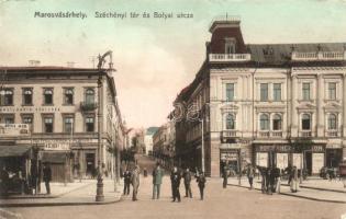 Marosvásárhely, Széchenyi tér, Bolyai utca, Transilvania szálloda, Weisz Mór, Ascher I., Pallós és Papné és Bocsánczy Márton üzlete / square, street, hotel, shops (EK)