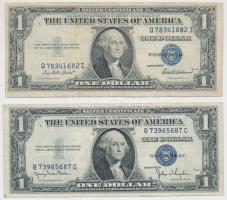 Amerikai Egyesült Államok 1935D,F 1$ (2x) kék pecséttel T:III USA 1935D,F 1 Dollar (2x) with blue seal C:F