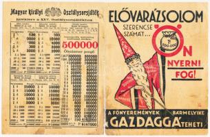 Budapest 1930-1931. "XXV. Osztálysorsjáték" játékterve és reklámja + 1938. "Fél-sorsjegy a 70. jótékonycélú Magyar Királyi Állami sorsjátékra" + 1939. "Egész-sorsjegy a 72. jótékonycélú Magyar Királyi Állami sorsjátékra" mindkettő felülbélyegzéssel T:III,I-,II