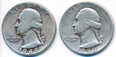 Amerikai Egyesült Államok 1949-1950. 1/4$ Ag "Washington Quarter" (2x) T:2-,3
USA 1949-195...