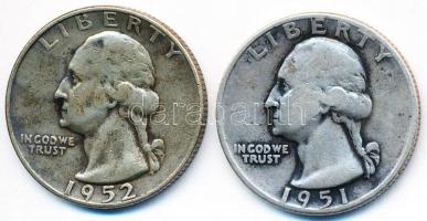 Amerikai Egyesült Államok 1951-1952. 1/4$ Ag "Washington Quarter" (2x) T:2-,3
USA 1951-195...
