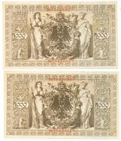 Német Birodalom 1910. 1000M (2x) hétjegyű sorszám, piros pecséttel, sorszámkövetők T:II,II-
German E...