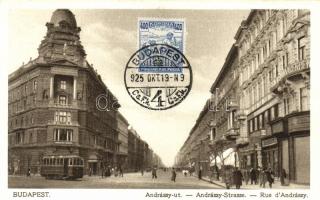 Budapest VI. Andrássy út, villamos, Takarékpénztár, Rigler, 55. sz.