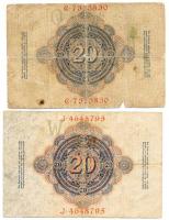 Német Birodalom 1908. 20M + 1914. 20M hétjegyű sorszám mindkettő T:III,III-
German Empire 1908. 20 M...