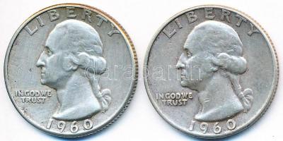 Amerikai Egyesült Államok 1960. 1/4$ Ag "Washington Quarter" (2x) T:2-
USA 1960. 1/4 Dolla...