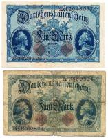 Német Birodalom 1914. 5M (2x) egyik hétjegyű sorszámmal, a másik nyolcjegyű T:II,III- German Empire 1914. 5 Mark (2x) one with 7 digit serial, the other with 8 digit C:XF,VG Krause 47b,c