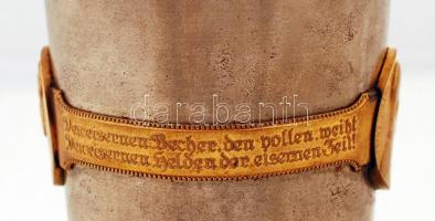 1914-1915 Kriegsbecher, első világháborús fém kupa réz dombormű rátéttel, II. Vilmos német császár é...