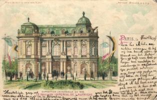 1900 Paris, Exposition Universelle, Pavillon Imperial d'Autriche / exhibition, imperial pavilion, Meteor hold to light litho (wet damage)