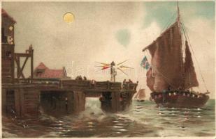 Port with ship, hold to light litho (b)