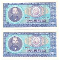 Románia 1966. 100L (2x) sorszámkövetők T:II,II- Romania 1966. 100 Lei (2x) sequential serials C:XF,VF