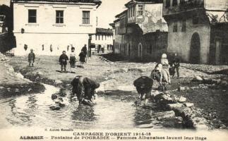 Pogradec, Albanian women washing their clothes, folklore (EK)