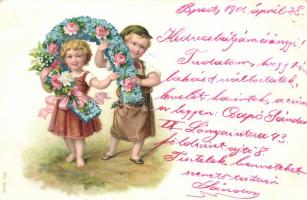 10 db RÉGI motívumlap pár lithoval; üdvözlő (újév, karácsony, névnap) / 10 old motive cards with some litho; greeting (new year, christmas, name day)