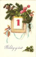 10 db RÉGI motívumlap pár lithoval; üdvözlő (újév, karácsony, névnap) / 10 old motive cards with som...