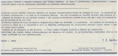 Nagy-Britannia DN "Canadian Pacific Express Company" 20Ł "SPECIMEN" utazási csek...