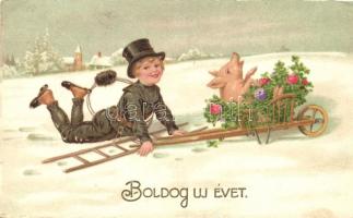 New Year, chimney sweeper, pig litho (EK)