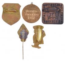 5klf fém katonai témájú kitűző és jelvény, közte "Pajzs 79", "MHS. Összetett Honvéd V...