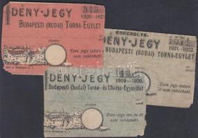 1919-1922 3 db, a Budapesti (Budai) Torna-Egylet által kiállított idényjegy