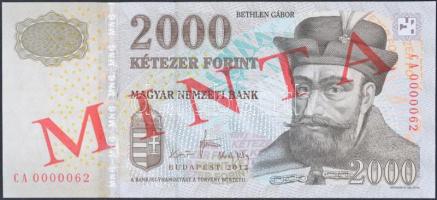 2013. 2000Ft piros "MINTA / SPECIMEN" felülnyomással (2x) sorszámkövetők "CA 0000061&...
