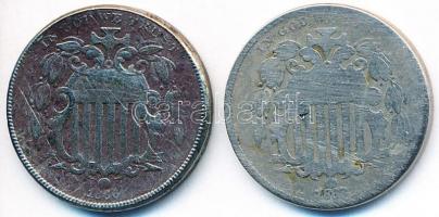 Amerikai Egyesült Államok 1866-1868. 5c Cu-Ni (2x) T:2-,3
USA 1866-1868. 5 Cents Cu-Ni (2x) C:VF,F