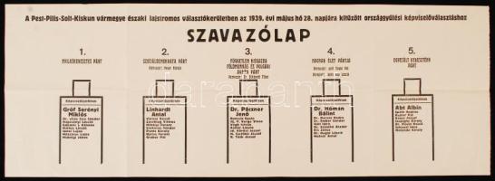 1939 Szavazólap az országgyűlési választásokról, rajta a Nyilaskeresztes Párt képviselőjével