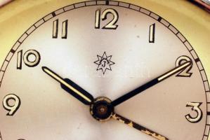 Junghaus art deco ébresztőóra, nem működik, fém, jelzett, 9×14 cm