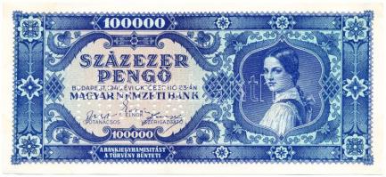 1945. 100.000P kék "M000 000000" sorozattal és sorszámmal "MINTA" perforációval! T:restaurált R! Hungary 1945. 100.000 Pengő blue with serial "M000 000000" and with "MINTA" (SPECIMEN) perforation! C:restored R! Adamo P24M1a