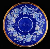 Meisseni porcelán mokkás csésze + csészealj, kézzel festett, jelzett, apró kopásnyomokkal, kopott ar...