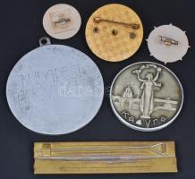 6db vegyes szocialista jelvény, emlékérem, szalagsáv, közte "A Szövetkezeti Ipar Kiváló Dolgozó...