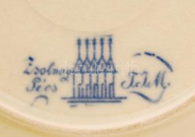 Zsolnay porcelán mokkás csésze + tálka, kézzel festett, apró kopásnyomokkal, jelzett (a tálka család...