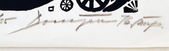 Domján József (1907-1992): Pro Patria. Fametszet, papír, jelzett, sorszámozott, gyűrött, 50×37 cm