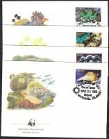 WWF Sea snails and mussels block of 4 + 4 FDC WWF Tengeri csigák és kagylók négyestömb + 4 FDC