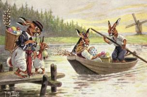 Countryside rabbits, Easter greeting, Theo Stroefer Nürnberg Serie 1968 6 Dess. s: Arthur Thiele