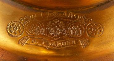 Antik orosz réz szamovár, címerrel és "Tula / P. Gudkova" jelzéssel, 31,5×27,5 cm /
Antiqu...