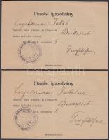 1918-1919 5 db szabad utazásra jogosító igazolvány