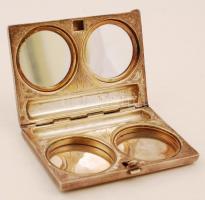 Ezüstözött fém púder vagy szemhéjfestéktartó szép díszítéssel, 8x5,5x1 cm