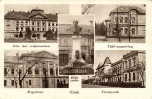 Gyula, megyeháza, Törvényszék, Tüdő-szanatórium, Erkel szobor, Római katolikus reálgimnázium