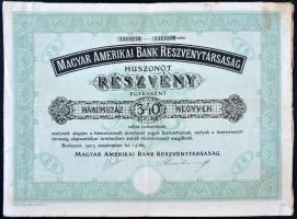 Budapest 1923. "Magyar Amerikai Bank Részvénytársaság" 25 részvénye egyenként 340K-ról, szelvényekkel T:III