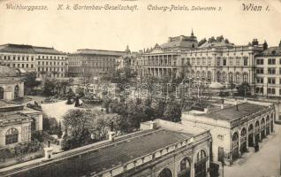 Vienna, Wien I. Weihburggasse, K.k. Gartenbau-Gesellschaft, Coburg Palais, Cafe Seitz / street, garden, palace, cafe (fa)