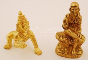 Bronz Sai Baba és Krisna, m: 6 és 7,5 cm