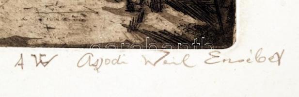 Aszódi Weil Erzsébet (1901-1976): Hajóépítés. Rézkarc, papír, jelzett, 21×34 cm