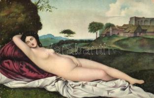 Schlummernde Venus / Slumbering Venus, erotic art postcard s: Giorgione