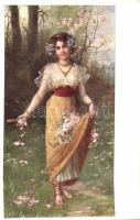 Hölgy virágokkal, B.K.W.I. 938-4., Lady with flowers, B.K.W.I. 938-4.