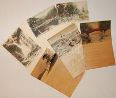 ca 1900 6db japán levélpapír tájképekkel ill. életképekkel, 3db rizspapíron