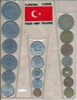 Törökország 1938-1981. 10p-10L (18xklf) éremszett fóliatokban T:vegyes Turkey 1938-1982. 10 Para - 10 Lira (18xdiff) coin set in foil packing C:mixed