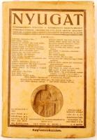 1919 Nyugat. Ady emlékszám. Ignotus, szerk. Babits Mihály. XII. évf. 4-5. szám. 1919. febr. 16-márc. 1. Bp., 1919. Nyugat. 3 tábla. A szerzők között: Ignotus, Schöpflin Aladár, Balázs Béla, Kosztolányi Dezső, Móricz Zsigmond, Krúdy Gyula, Szép Ernő, Rippl-Rónai József, Kodály Zoltán, Bartók Béla, Déry Tibor, Tóth Árpád.Kiadói papírborítóban védőborítóval. Megkímélt állapotban.