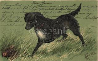 Dog with bird Emb. litho s: Heyer (EK)