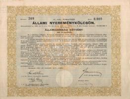 1941 Állami nyereménykölcsön Államadóssági kötvény 200 Pengőről