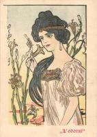 L'Odorat / French Art Nouveau postcard (Rb)