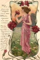 Geruch, floral Art Nouveau postcard, litho